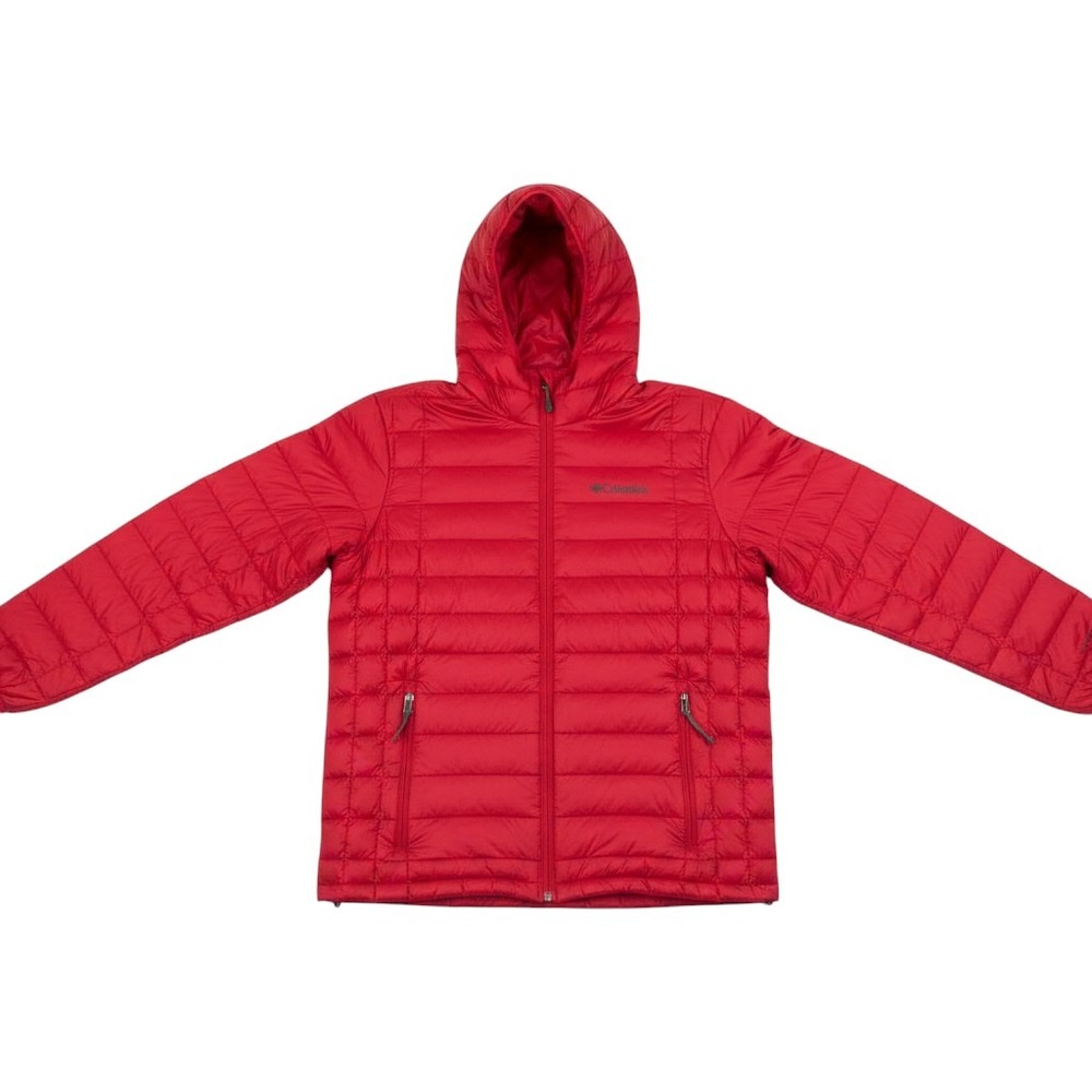 Columbia TurboDown 590TD Hooded Puffer Jacket Red Mens Large Omni-Heat